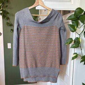 Anthropologie Gray and Brown Striped Cowl Neck Sweater